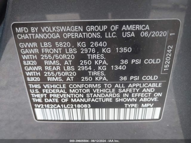 Photo 8 VIN: 1V21E2CA1LC218083 - VOLKSWAGEN ATLAS CROSS SPORT 