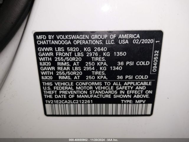 Photo 8 VIN: 1V21E2CA2LC212261 - VOLKSWAGEN ATLAS CROSS SPORT 