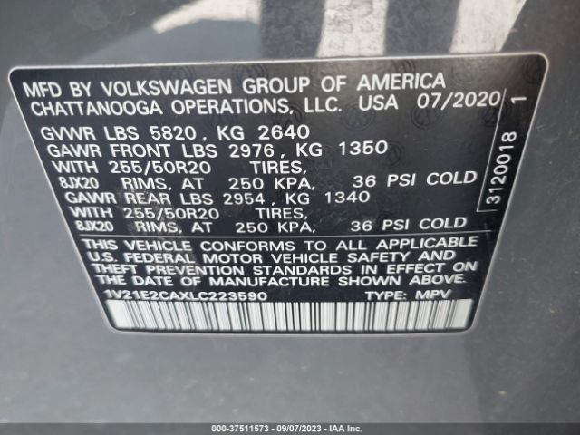 Photo 8 VIN: 1V21E2CAXLC223590 - VOLKSWAGEN ATLAS CROSS SPORT 