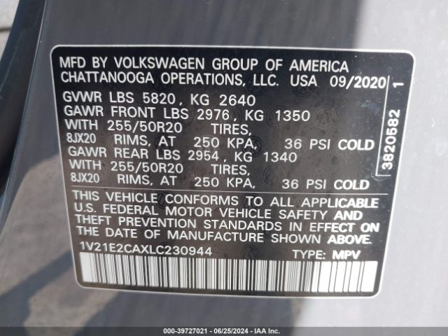 Photo 8 VIN: 1V21E2CAXLC230944 - VOLKSWAGEN ATLAS CROSS SPORT 