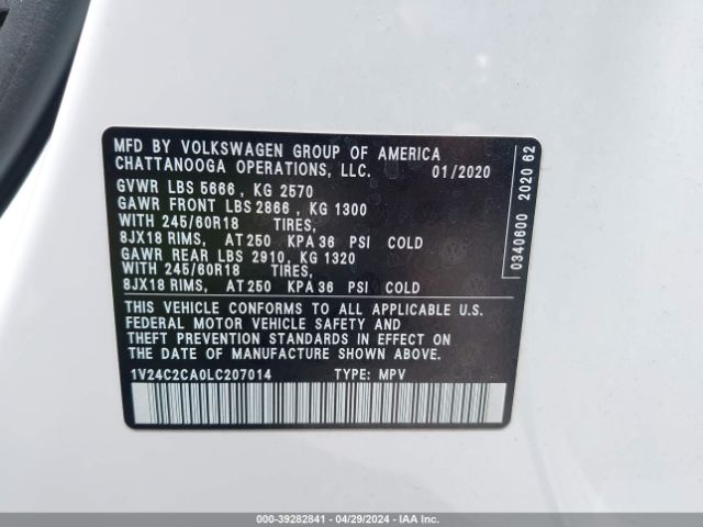 Photo 8 VIN: 1V24C2CA0LC207014 - VOLKSWAGEN ATLAS CROSS SPORT 