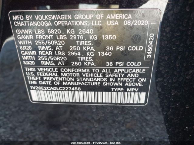 Photo 8 VIN: 1V26E2CA0LC227458 - VOLKSWAGEN ATLAS CROSS SPORT 