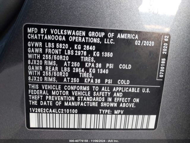 Photo 8 VIN: 1V26E2CA4LC210100 - VOLKSWAGEN ATLAS CROSS SPORT 