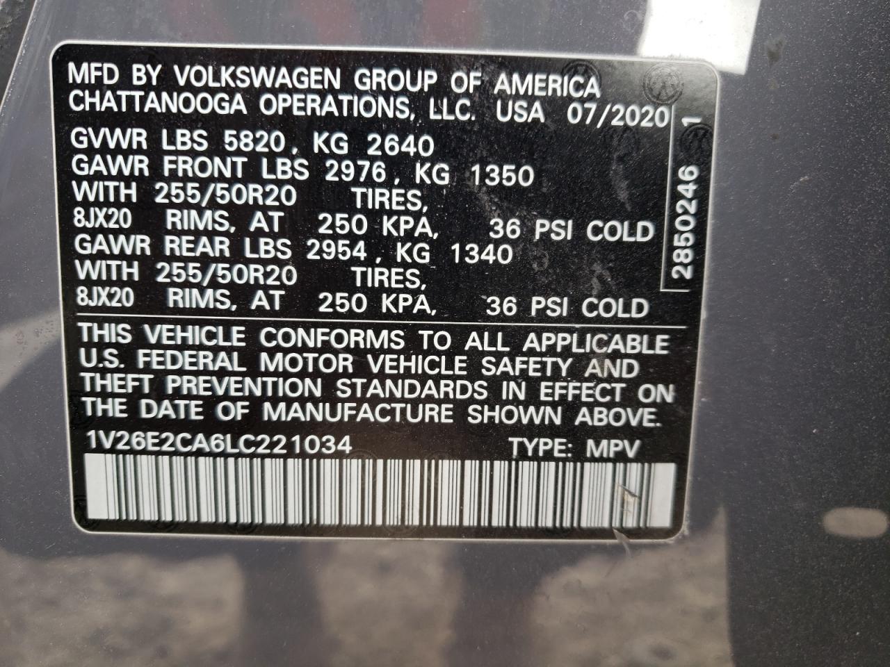 Photo 12 VIN: 1V26E2CA6LC221034 - VOLKSWAGEN ATLAS 