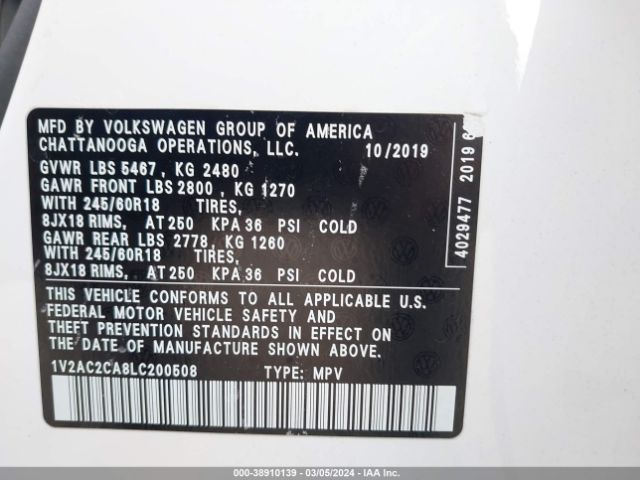 Photo 8 VIN: 1V2AC2CA8LC200508 - VOLKSWAGEN ATLAS CROSS SPORT 