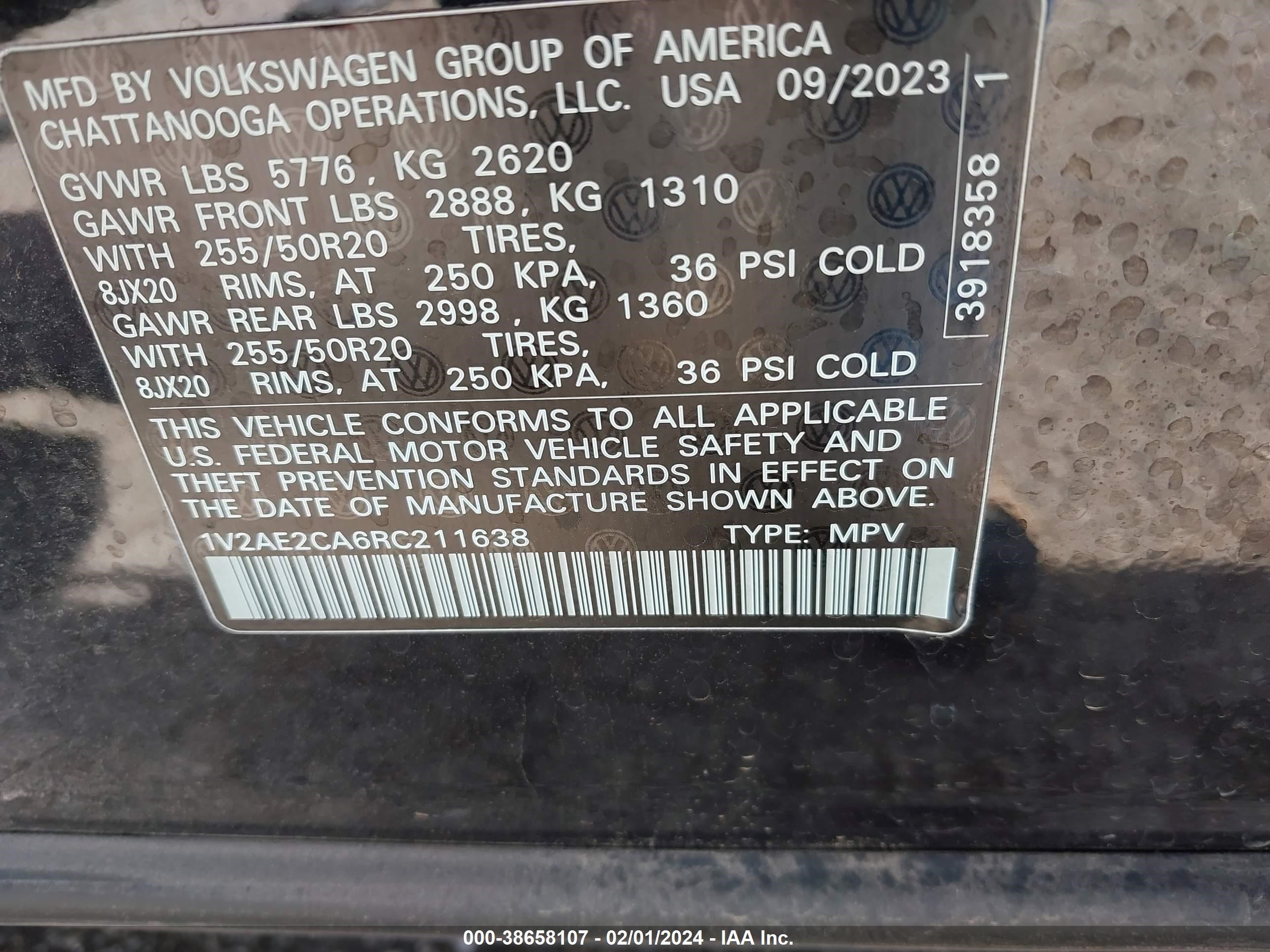 Photo 8 VIN: 1V2AE2CA6RC211638 - VOLKSWAGEN ATLAS CROSS SPORT 