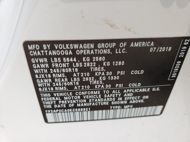 Photo 9 VIN: 1V2AP2CA0KC588921 - VOLKSWAGEN ATLAS S 