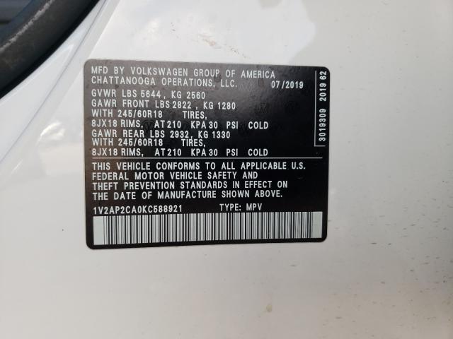 Photo 9 VIN: 1V2AP2CA0KC588921 - VOLKSWAGEN ATLAS S 