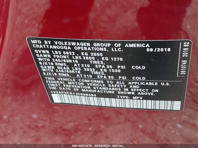 Photo 8 VIN: 1V2AP2CA1JC598484 - VOLKSWAGEN ATLAS 