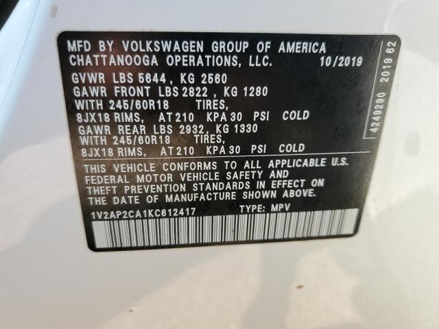 Photo 12 VIN: 1V2AP2CA1KC612417 - VOLKSWAGEN ATLAS S 