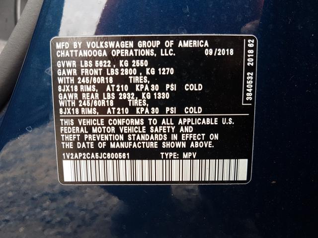 Photo 9 VIN: 1V2AP2CA5JC600561 - VOLKSWAGEN ATLAS 