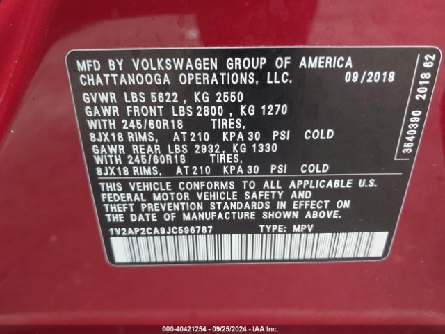 Photo 8 VIN: 1V2AP2CA9JC596787 - VOLKSWAGEN ATLAS 