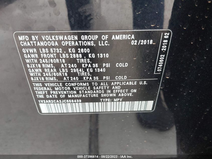 Photo 8 VIN: 1V2AR2CA2JC558439 - VOLKSWAGEN ATLAS 