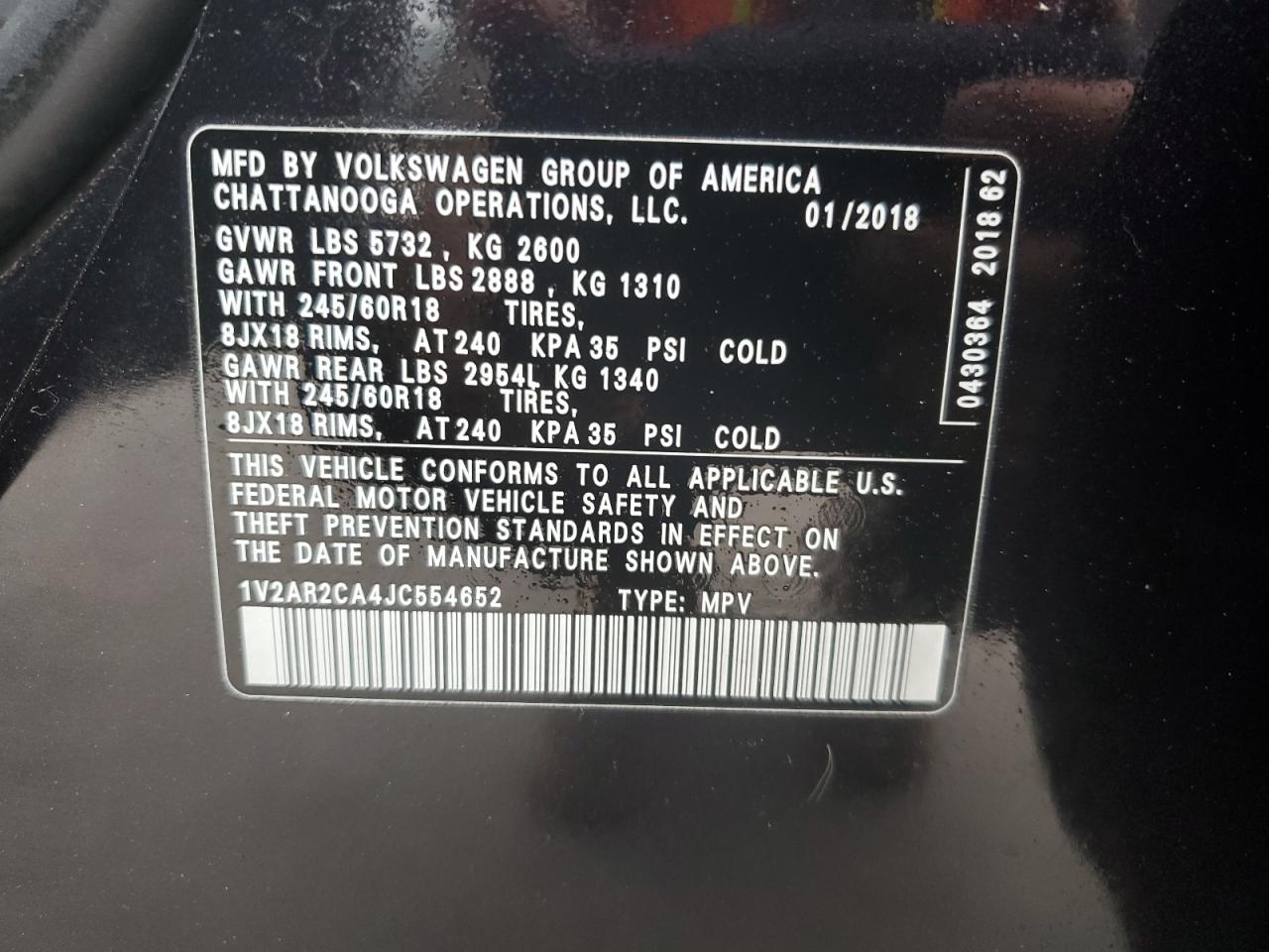 Photo 12 VIN: 1V2AR2CA4JC554652 - VOLKSWAGEN ATLAS 