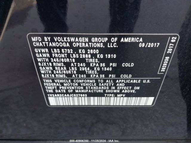 Photo 8 VIN: 1V2AR2CA6JC527663 - VOLKSWAGEN ATLAS 