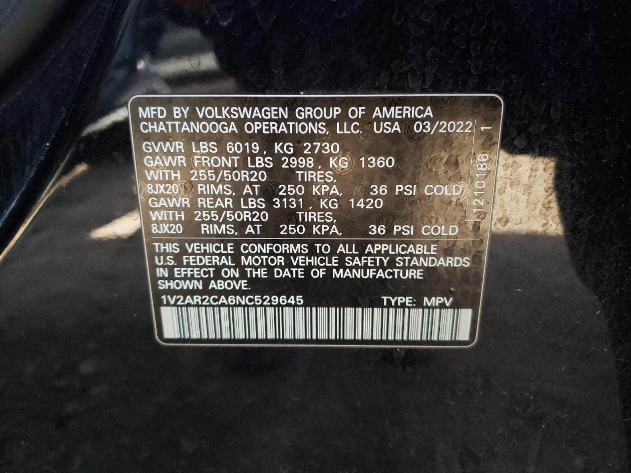 Photo 12 VIN: 1V2AR2CA6NC529645 - VOLKSWAGEN ATLAS 