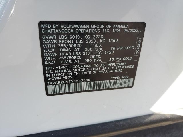 Photo 9 VIN: 1V2AR2CA7NC547300 - VOLKSWAGEN ATLAS SEL 