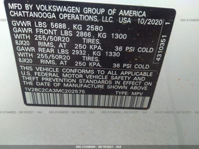 Photo 8 VIN: 1V2BC2CA3MC202575 - VOLKSWAGEN ATLAS CROSS SPORT 