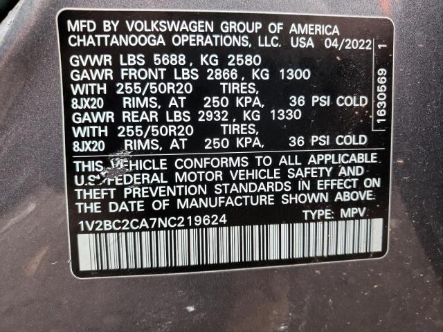 Photo 12 VIN: 1V2BC2CA7NC219624 - VOLKSWAGEN ATLAS CROS 