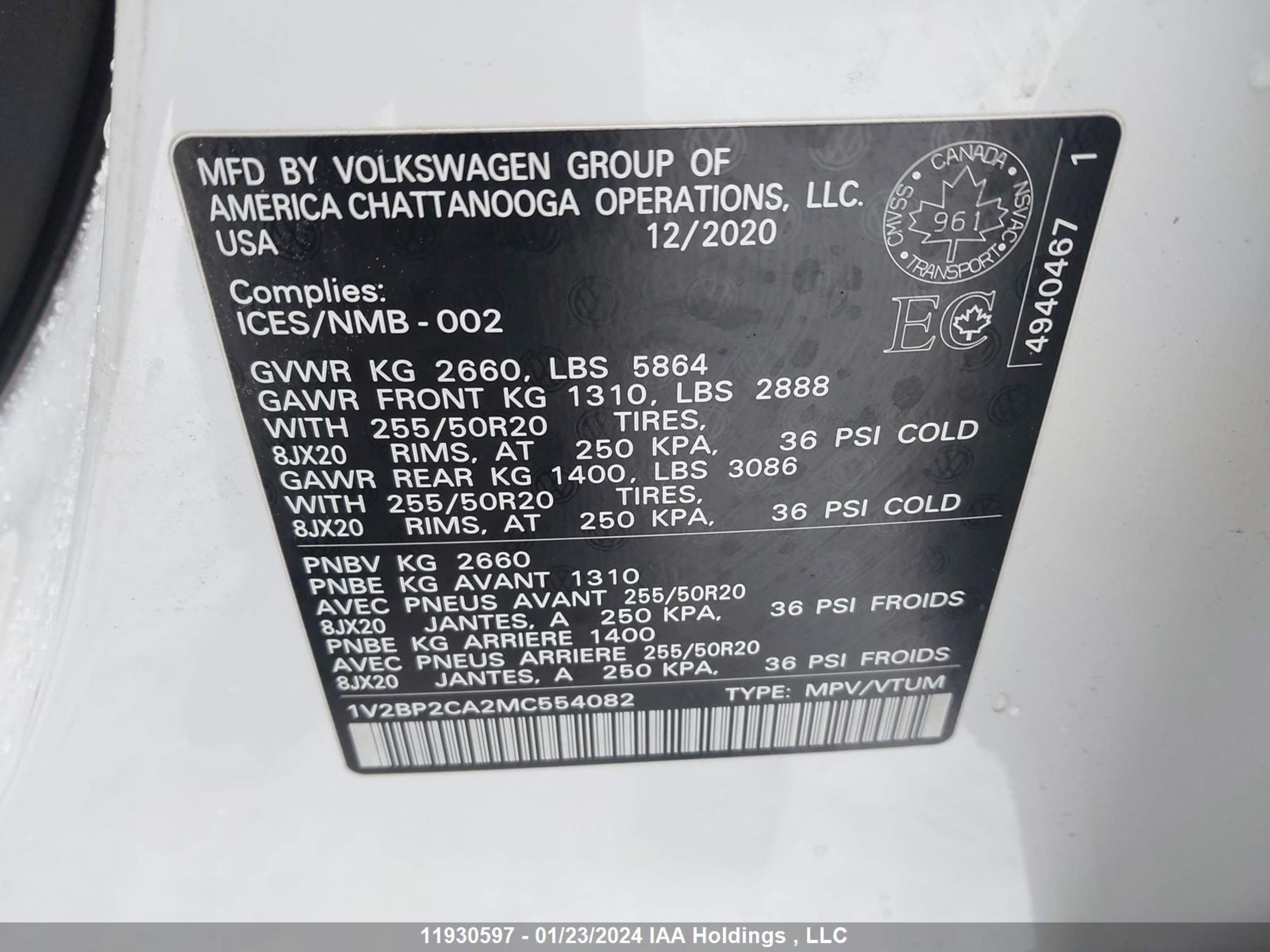 Photo 8 VIN: 1V2BP2CA2MC554082 - VOLKSWAGEN ATLAS 