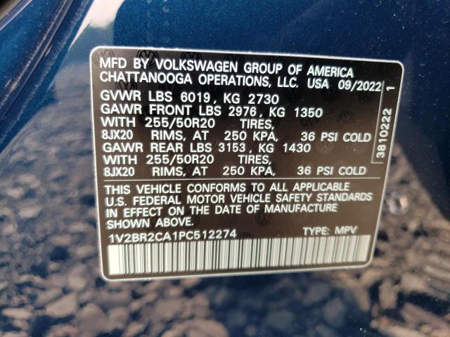 Photo 12 VIN: 1V2BR2CA1PC512274 - VOLKSWAGEN ATLAS SEL 