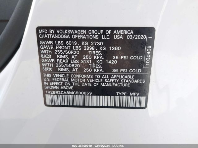 Photo 8 VIN: 1V2BR2CA8MC500859 - VOLKSWAGEN ATLAS 