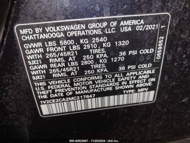 Photo 8 VIN: 1V2CE2CA2MC217647 - VOLKSWAGEN ATLAS CROSS SPORT 