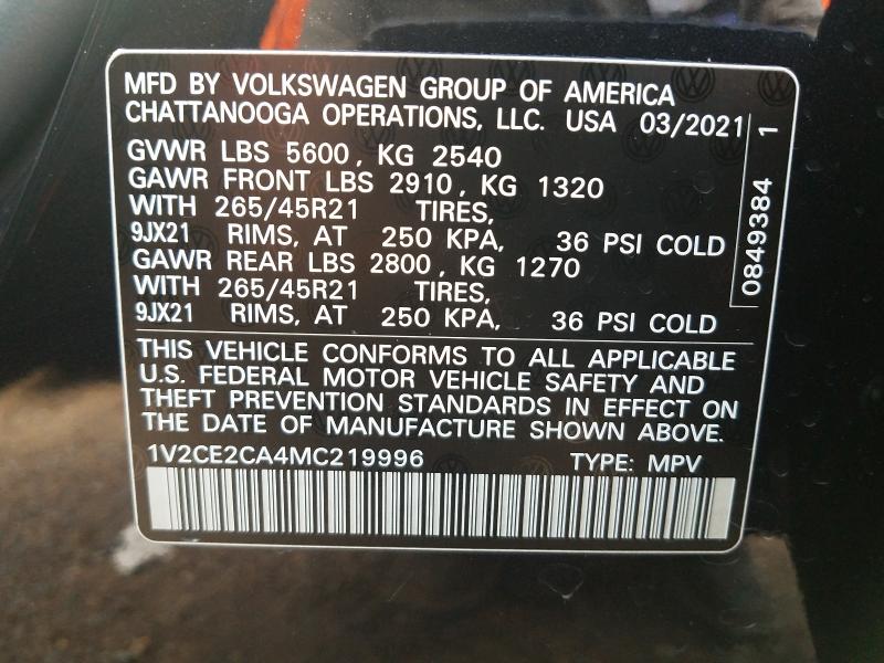 Photo 9 VIN: 1V2CE2CA4MC219996 - VOLKSWAGEN ATLAS CROS 