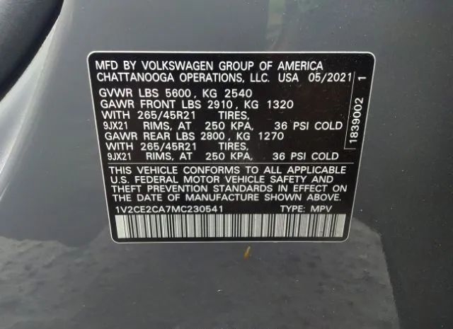 Photo 8 VIN: 1V2CE2CA7MC230541 - VOLKSWAGEN ATLAS CROSS SPORT 