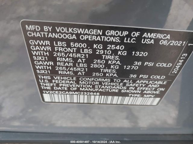 Photo 8 VIN: 1V2CE2CA9MC232646 - VOLKSWAGEN ATLAS CROSS SPORT 