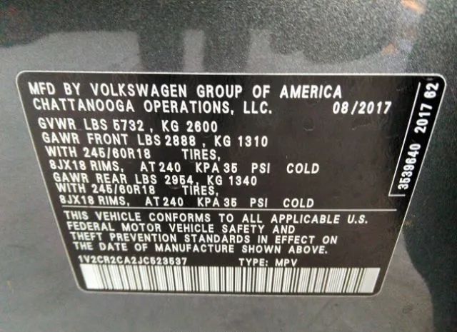 Photo 8 VIN: 1V2CR2CA2JC523537 - VOLKSWAGEN ATLAS 