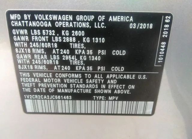 Photo 8 VIN: 1V2CR2CA2JC561463 - VOLKSWAGEN ATLAS 