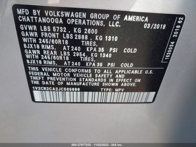 Photo 8 VIN: 1V2CR2CA2JC565688 - VOLKSWAGEN ATLAS 