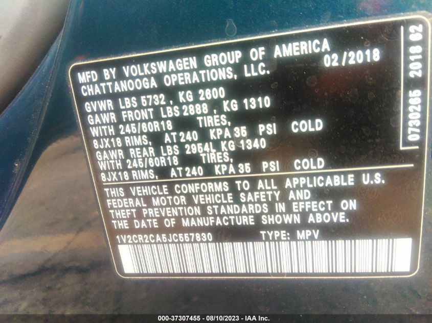 Photo 8 VIN: 1V2CR2CA5JC557830 - VOLKSWAGEN ATLAS 