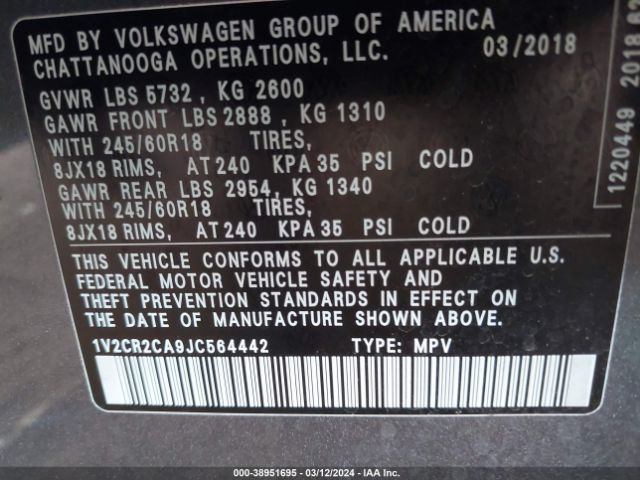 Photo 8 VIN: 1V2CR2CA9JC564442 - VOLKSWAGEN ATLAS 