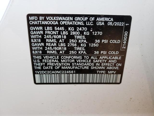 Photo 13 VIN: 1V2DC2CA0NC224561 - VOLKSWAGEN ATLAS CROS 