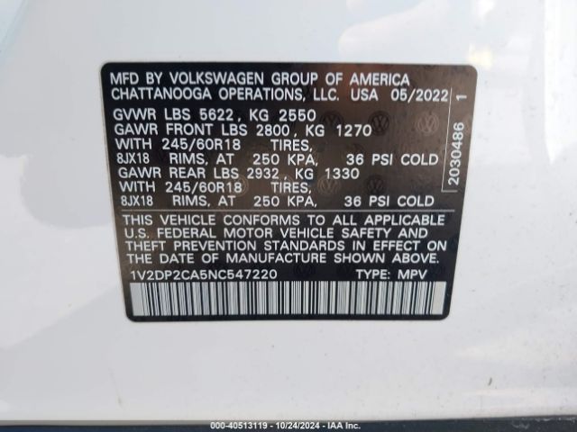 Photo 8 VIN: 1V2DP2CA5NC547220 - VOLKSWAGEN ATLAS 