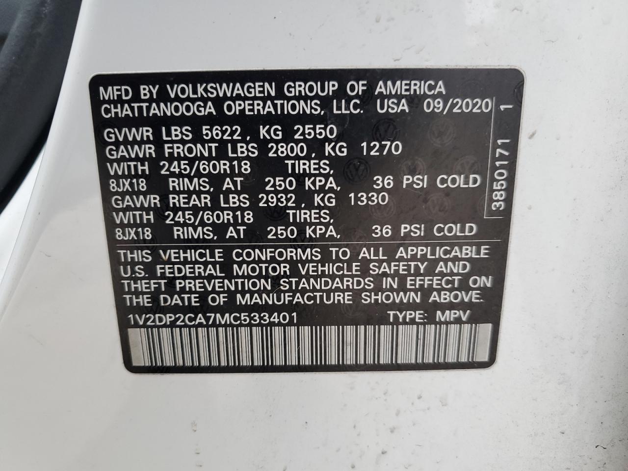 Photo 13 VIN: 1V2DP2CA7MC533401 - VOLKSWAGEN ATLAS 