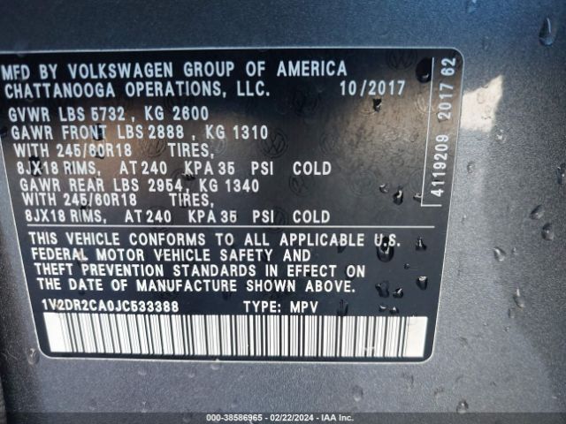 Photo 8 VIN: 1V2DR2CA0JC533388 - VOLKSWAGEN ATLAS 