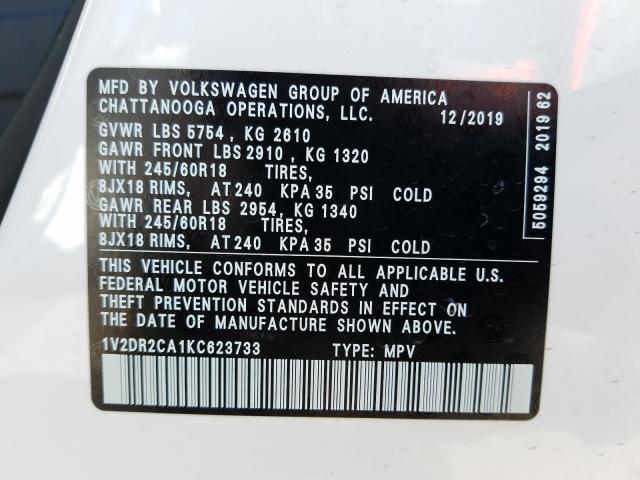 Photo 9 VIN: 1V2DR2CA1KC623733 - VOLKSWAGEN ATLAS SE 