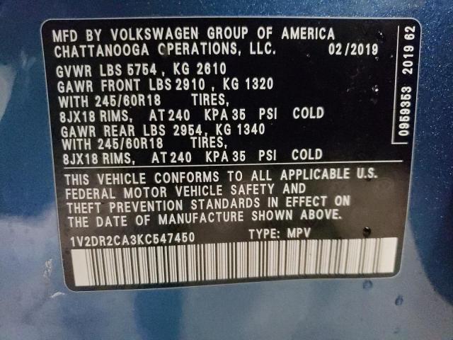 Photo 11 VIN: 1V2DR2CA3KC547450 - VOLKSWAGEN ATLAS SE 