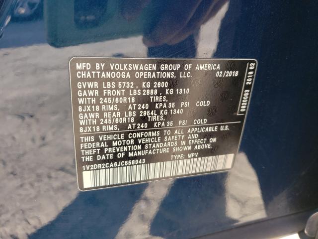 Photo 9 VIN: 1V2DR2CA6JC558943 - VOLKSWAGEN ATLAS SE 