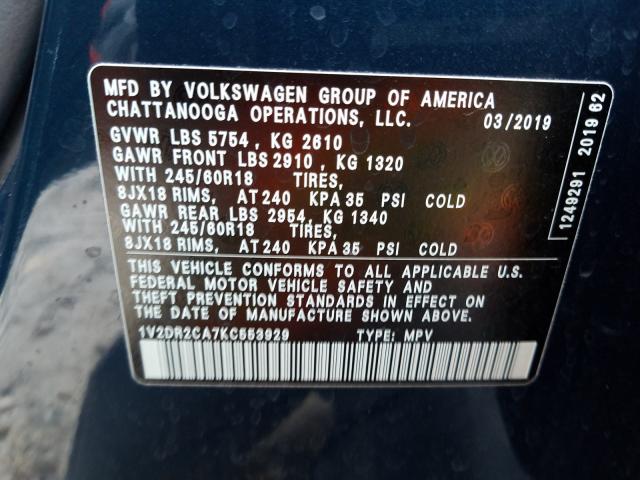 Photo 9 VIN: 1V2DR2CA7KC553929 - VOLKSWAGEN ATLAS SE 