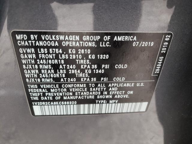 Photo 9 VIN: 1V2DR2CA8KC588320 - VOLKSWAGEN ATLAS SE 