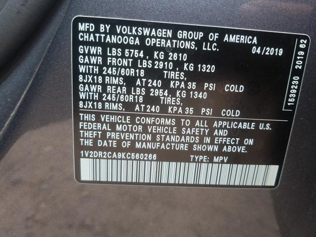 Photo 9 VIN: 1V2DR2CA9KC560266 - VOLKSWAGEN ATLAS SE 