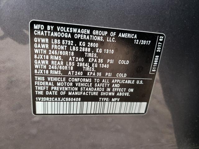 Photo 9 VIN: 1V2DR2CAXJC550408 - VOLKSWAGEN ATLAS SE 