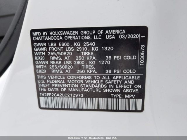 Photo 8 VIN: 1V2EE2CA2LC212973 - VOLKSWAGEN ATLAS CROSS SPORT 