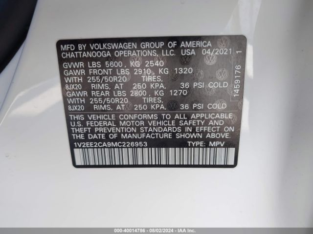 Photo 8 VIN: 1V2EE2CA9MC226953 - VOLKSWAGEN ATLAS CROSS SPORT 