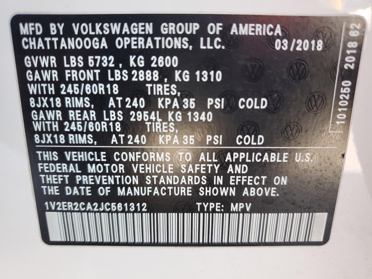 Photo 11 VIN: 1V2ER2CA2JC561312 - VOLKSWAGEN ATLAS 