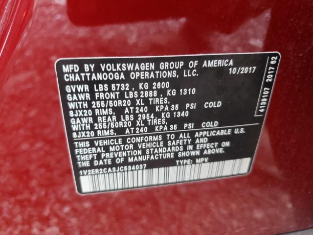 Photo 9 VIN: 1V2ER2CA3JC534037 - VOLKSWAGEN ATLAS SEL 